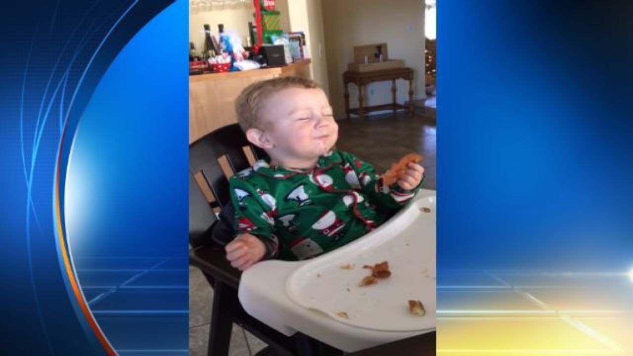 Baby has cute reaction after eating bacon for the first time